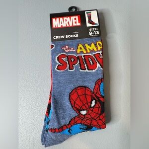 Marvel the amazing Spider-Man swinging Graphic Crew Socks - Blue, Red, Black